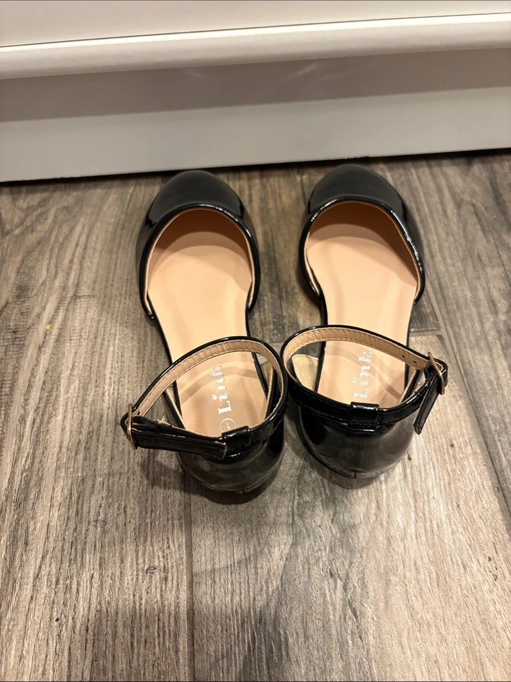 Girls Black Ankle-Strap Flats - Classic Patent Look - Size 1